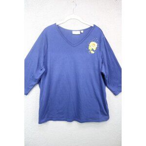 Quacker Factory 3/4 Sleeve Sunflower Embroidered-Rhinestones-Tunic-Size 1X